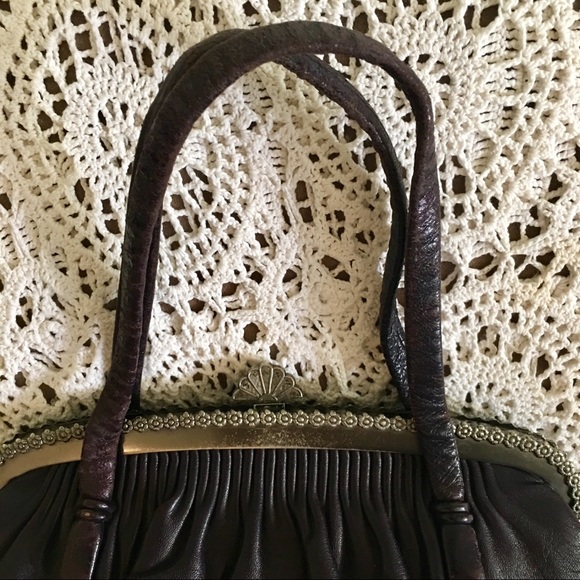 VINTAGE DARK PURPLE LEATHER HANDBAG - Picture 2 of 8